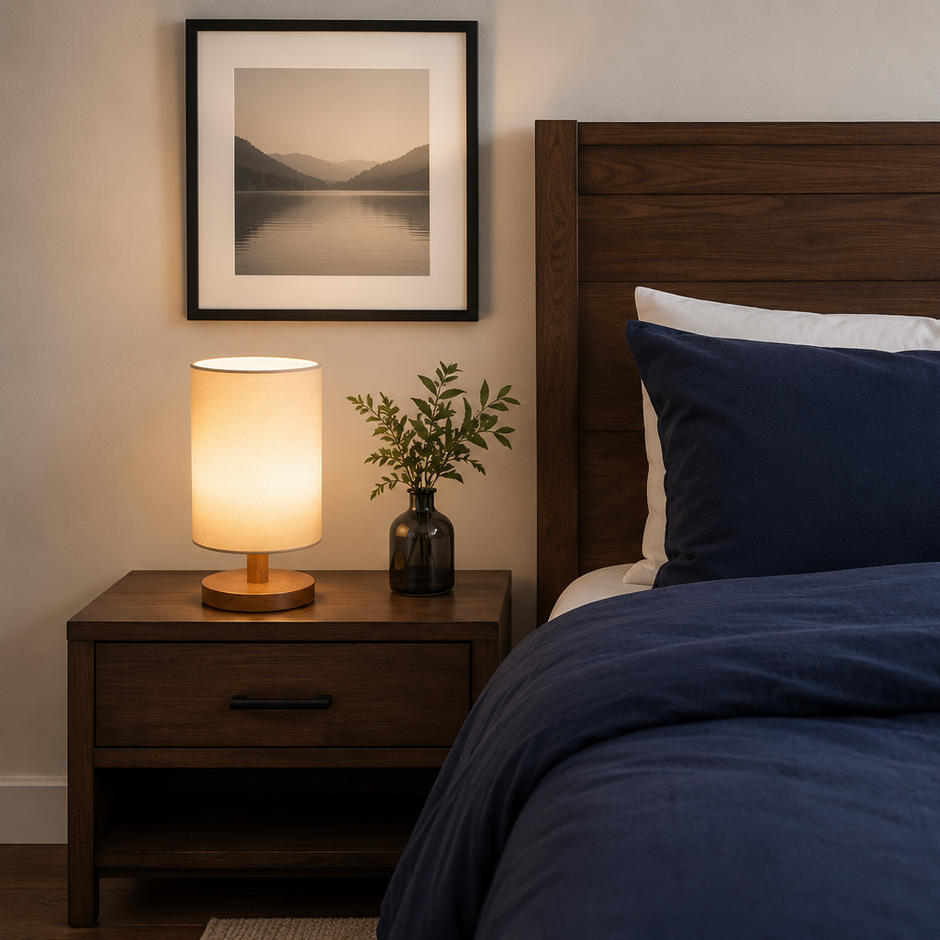 Lume Wood & Linen Bedside Lamp