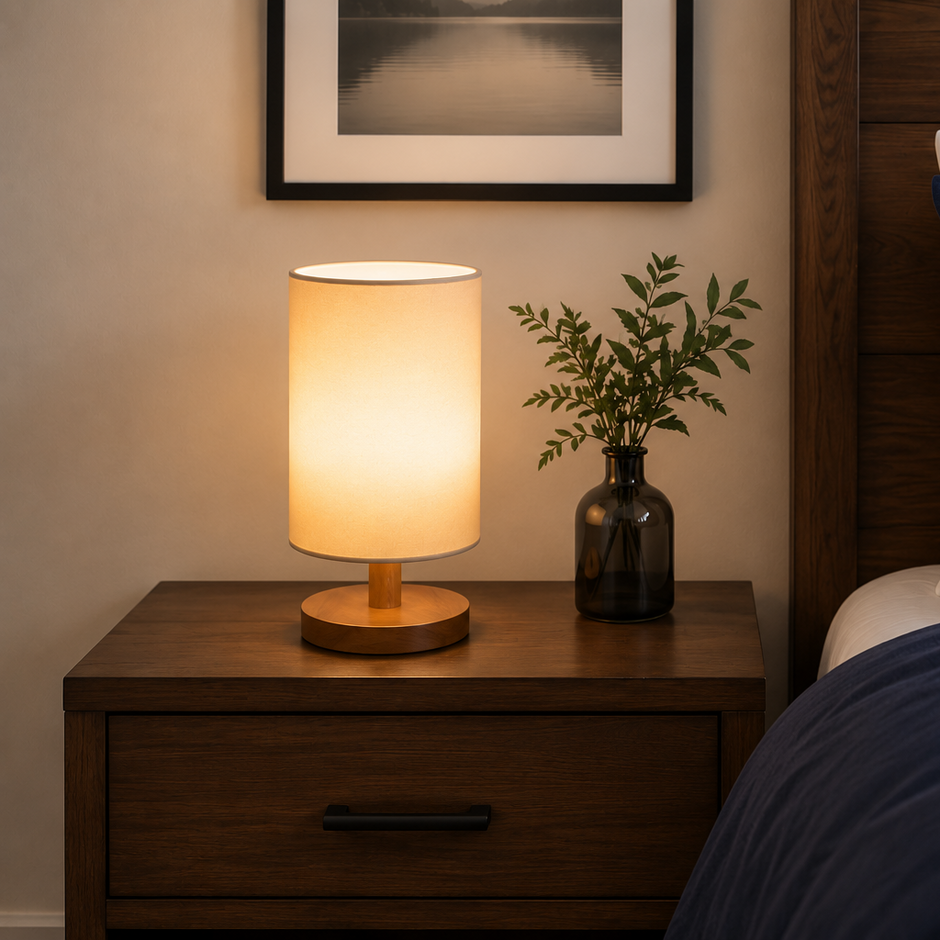 Lume Wood & Linen Bedside Lamp