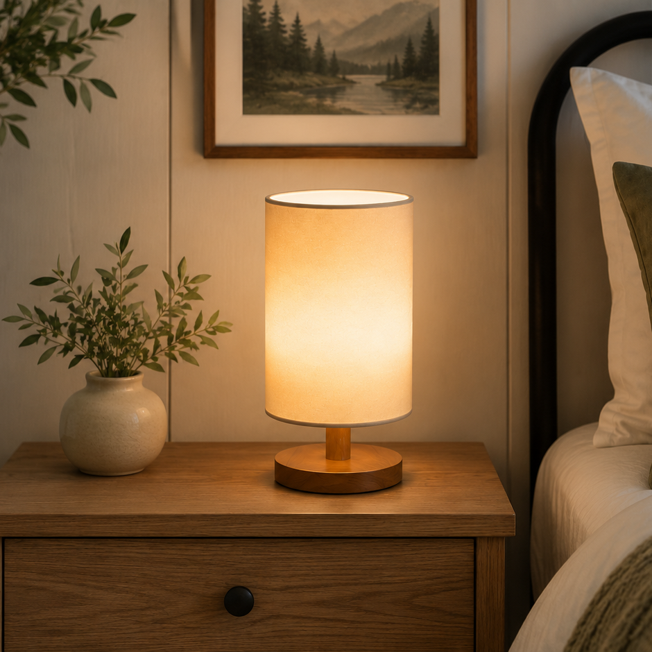 Lume Wood & Linen Bedside Lamp