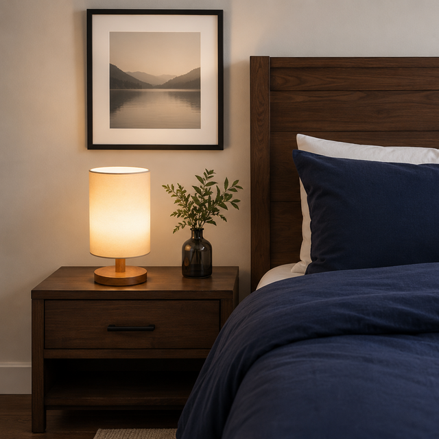 Lume Wood & Linen Bedside Lamp